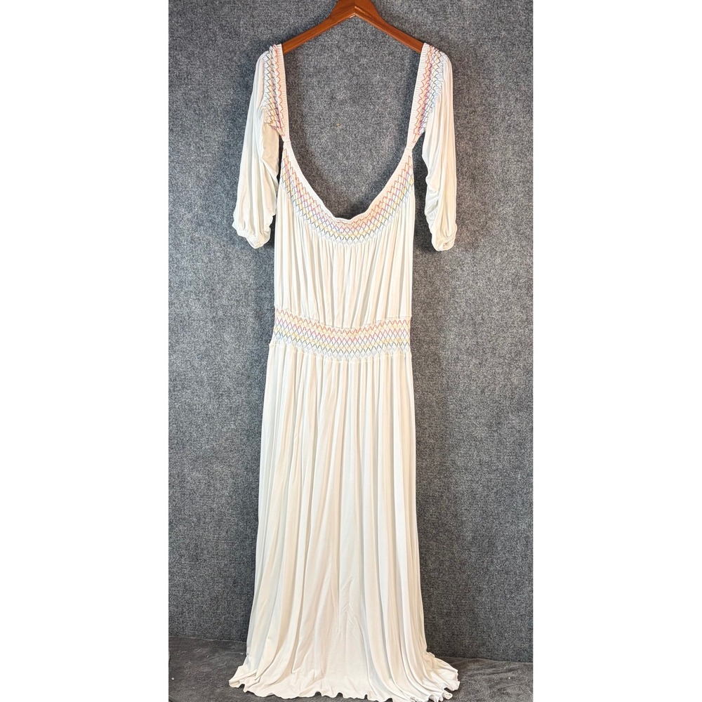 Swimsuits For All Maxi Dress Womens 22/24 White Excellent Rainbow Smocked Boho